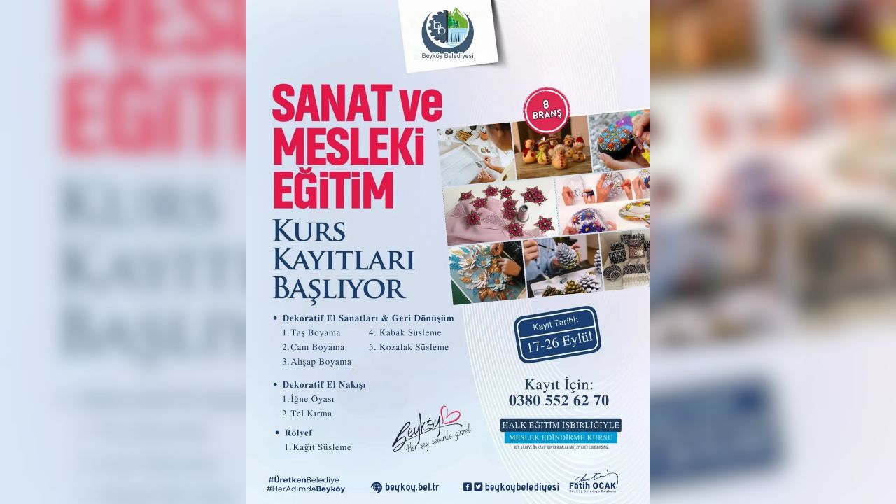 Beyköy Belediyesi'nde Sanat ve Mesleki Eğitim Kursları Başlıyor
