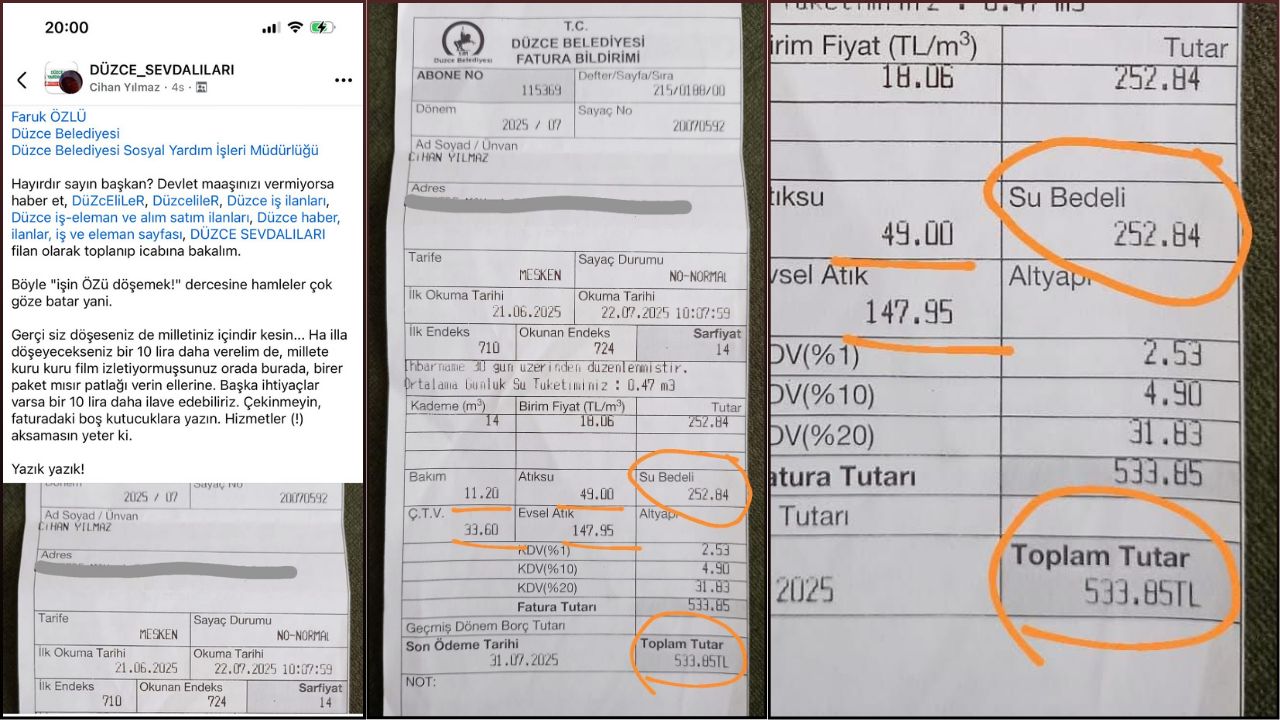 Düzce'de Vatandaşın Su Faturası İsyanı! Sosyal Medyada Gündem Oldu